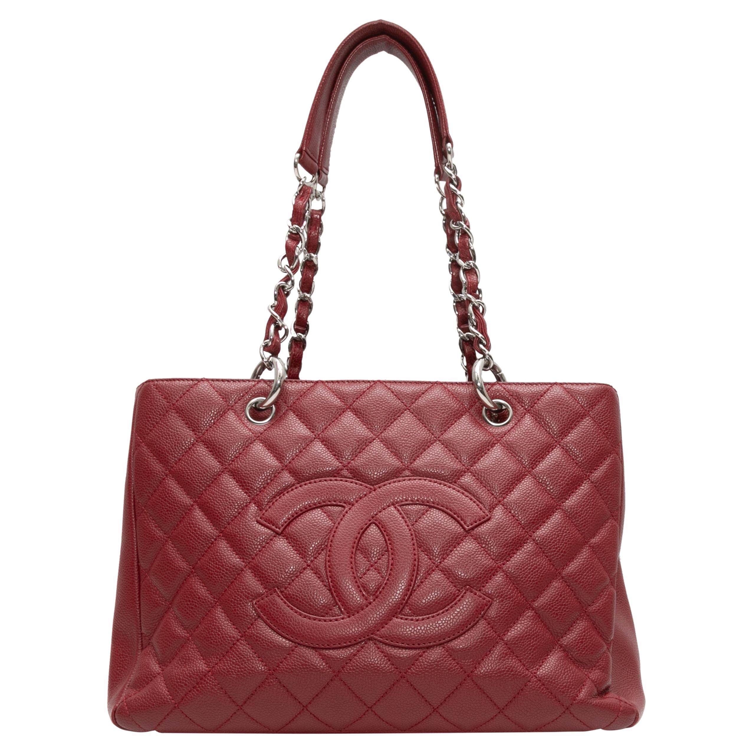 Red Chanel Caviar Leather Grand Shopping Tote