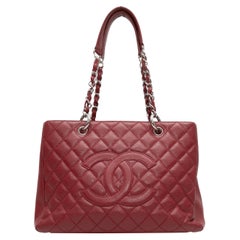 Red Chanel Caviar Leather Grand Shopping Tote