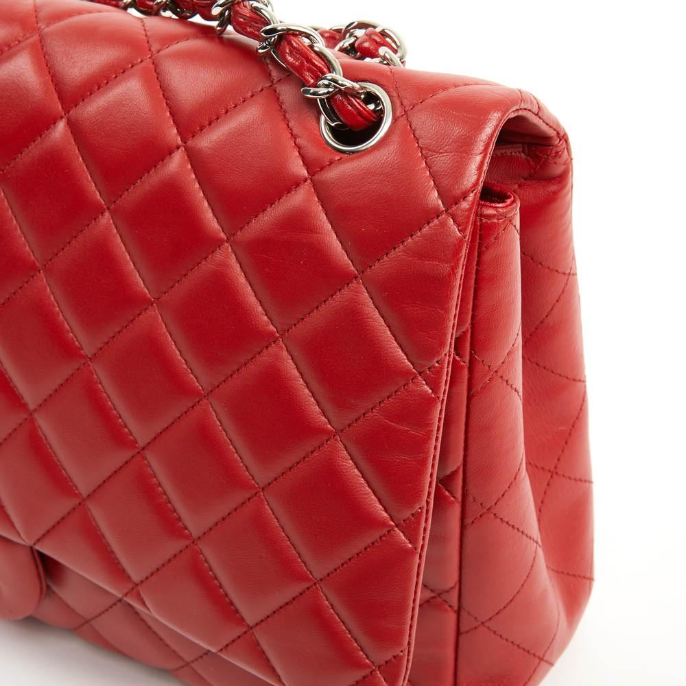 Chanel Jumbo sac à rabat simple rouge en vente 5