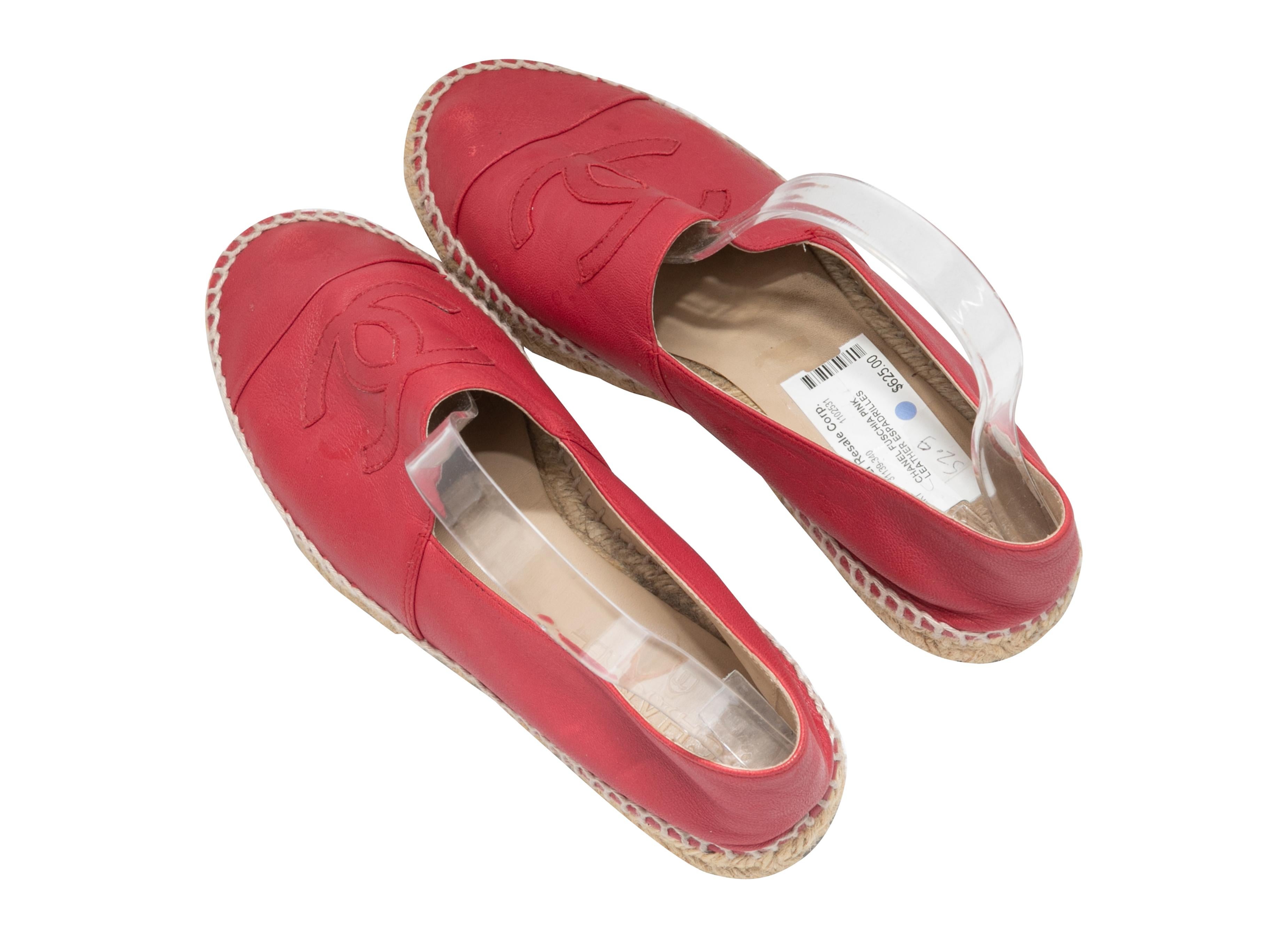 Women's Red Chanel Leather CC Espadrille Flats Size 39 For Sale