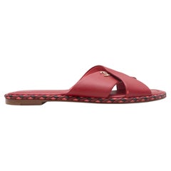 Red Chanel Leather Flat Slide Sandals Size 38