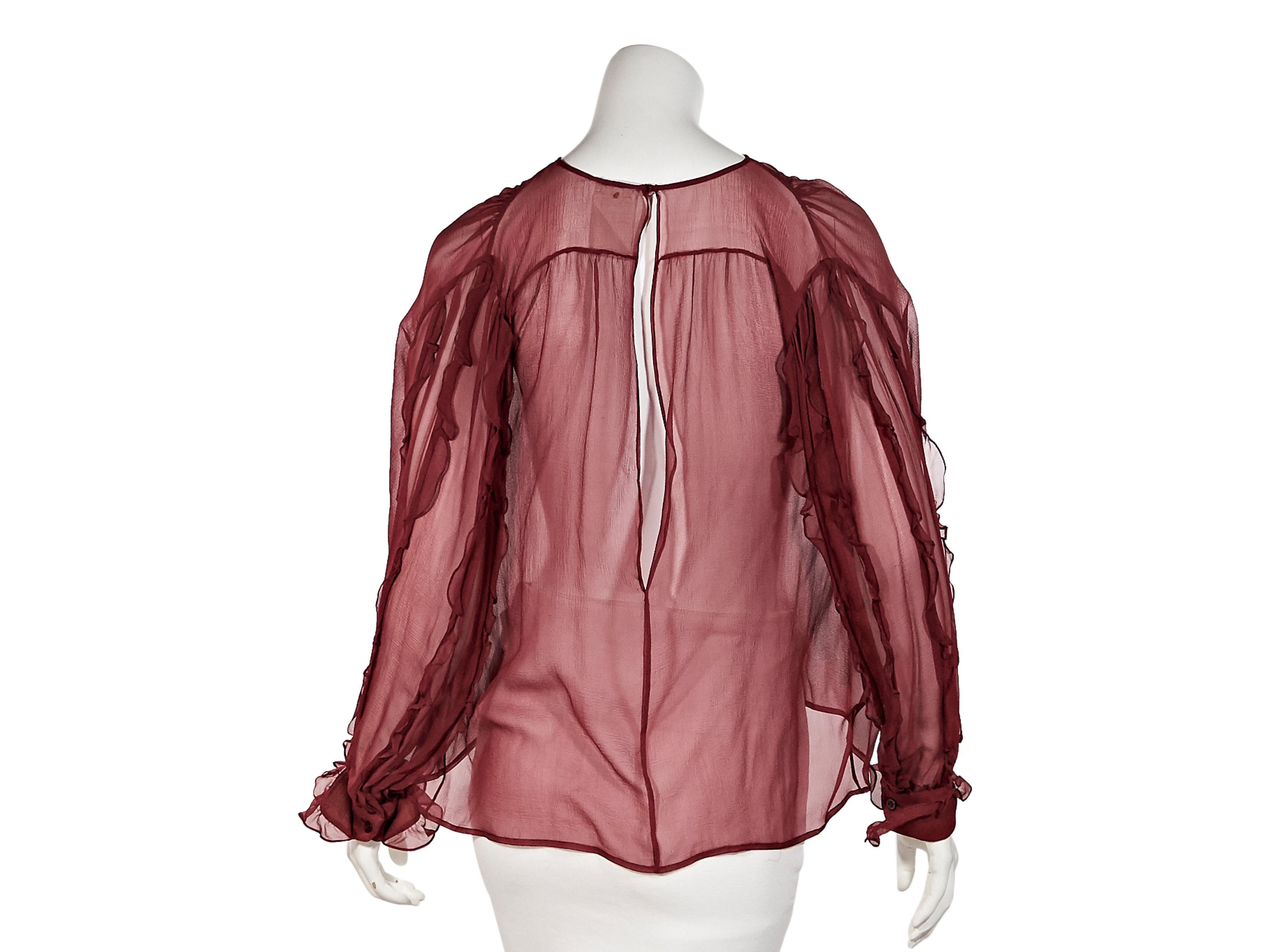 Brown Red Chanel Ruffle Silk Blouse