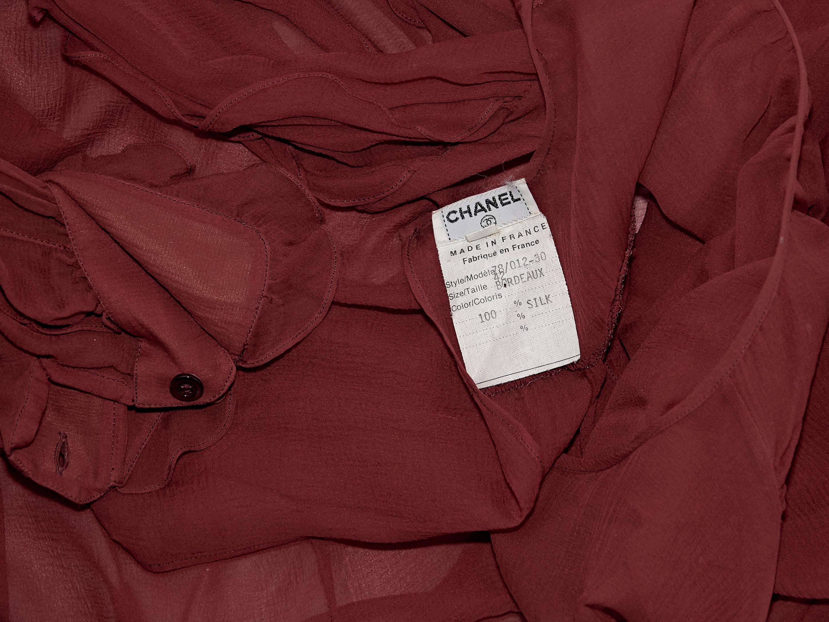 Red Chanel Ruffle Silk Blouse In Good Condition In New York, NY