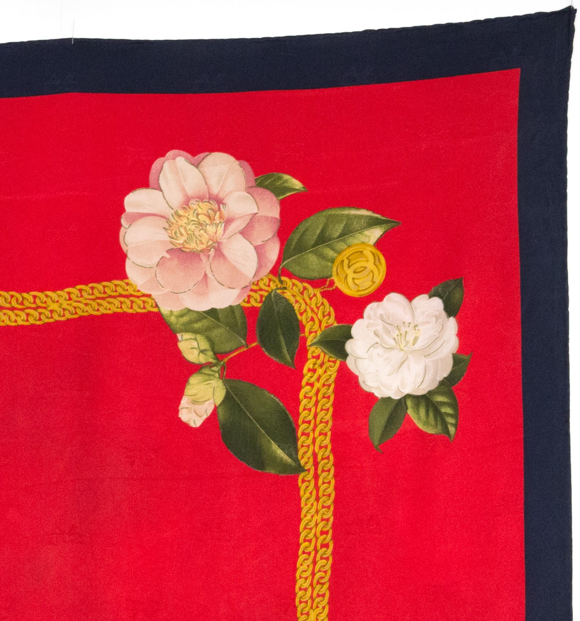 Women's or Men's Red Chanel Silk Scarf For Sale