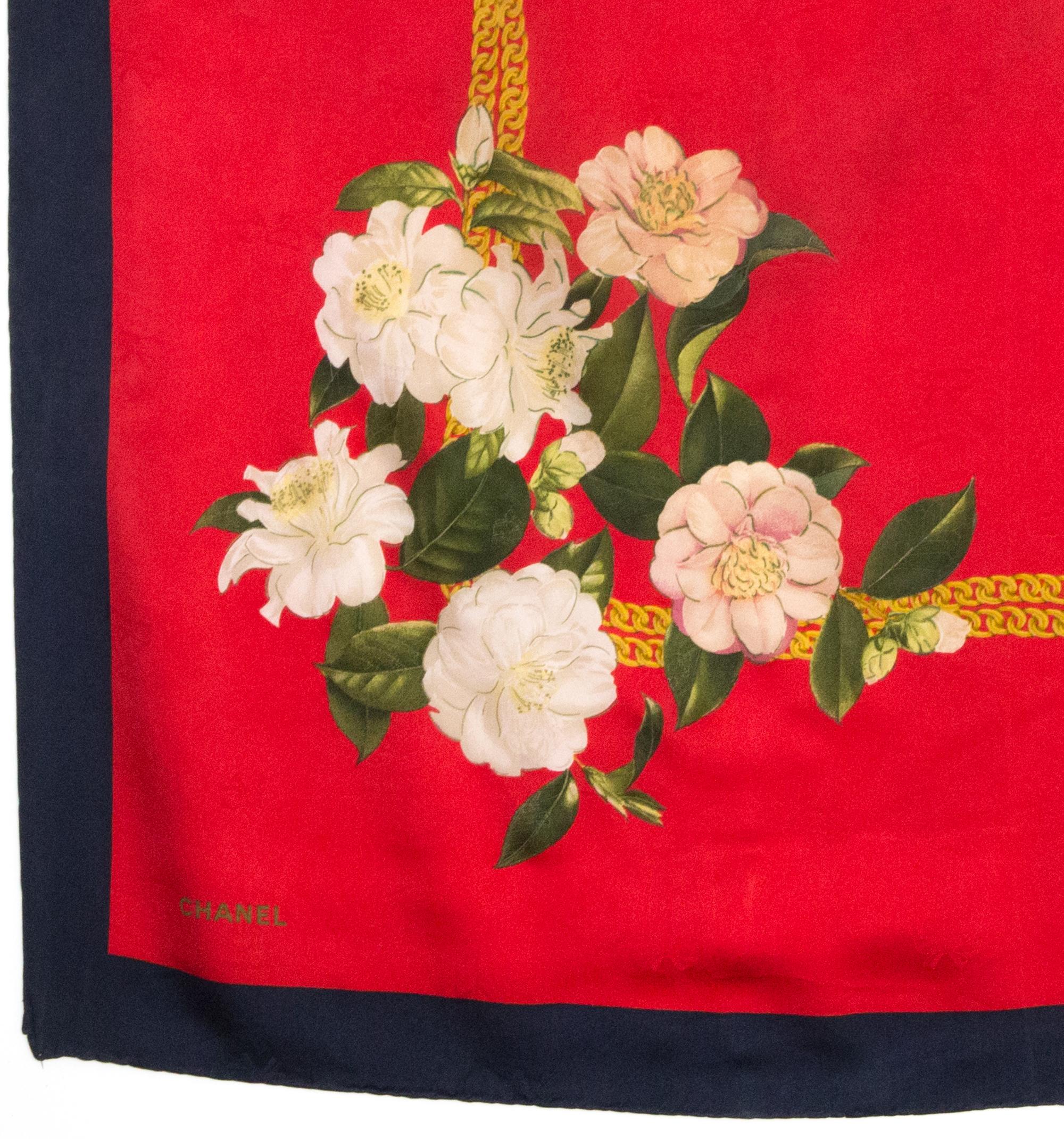 Red Chanel Silk Scarf For Sale 1