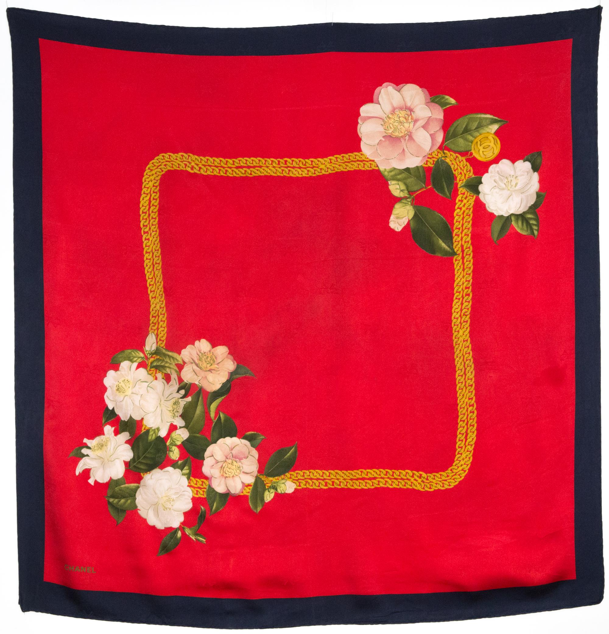 Red Chanel Silk Scarf For Sale 3