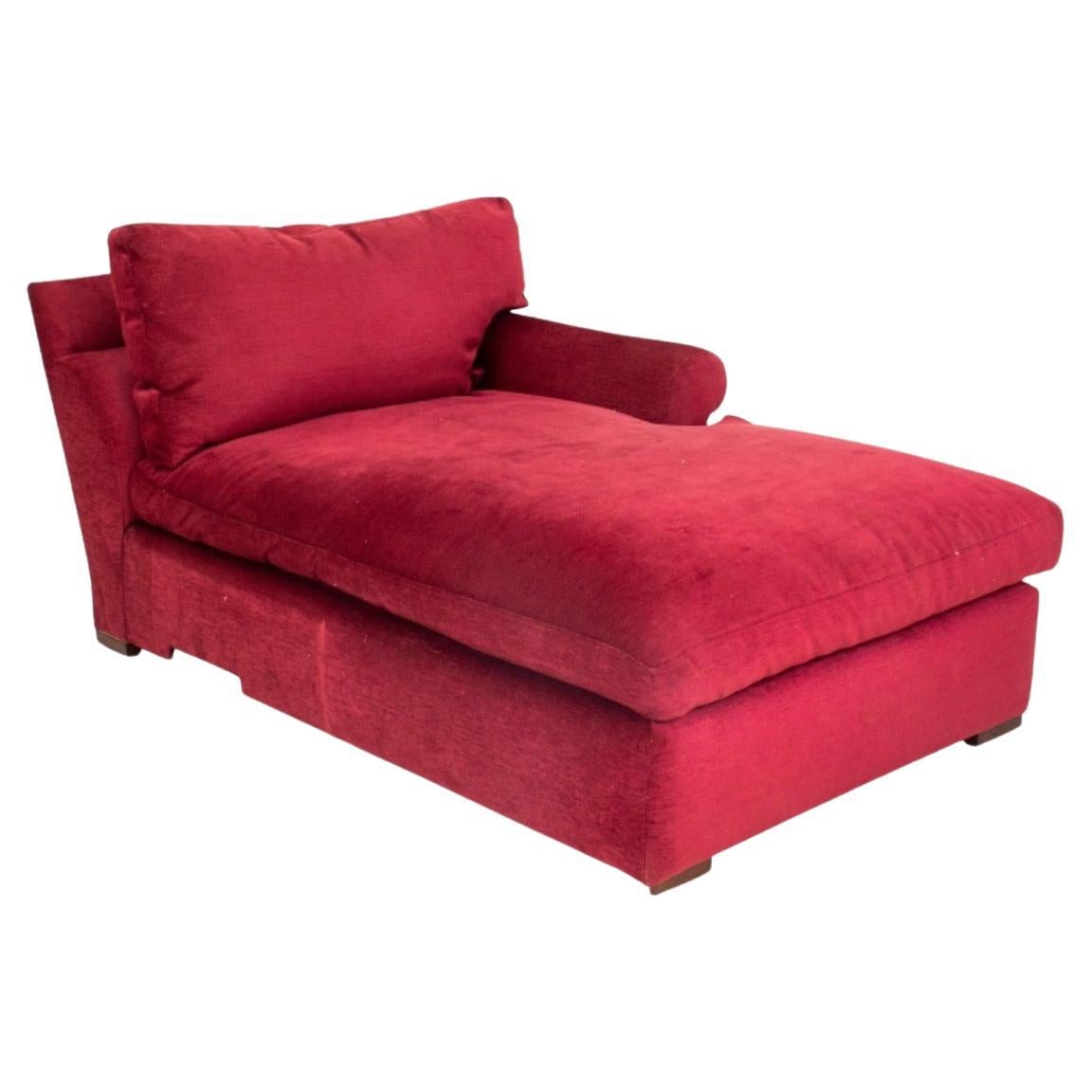 Red Chenille Upholstered Chaise Lounge For Sale