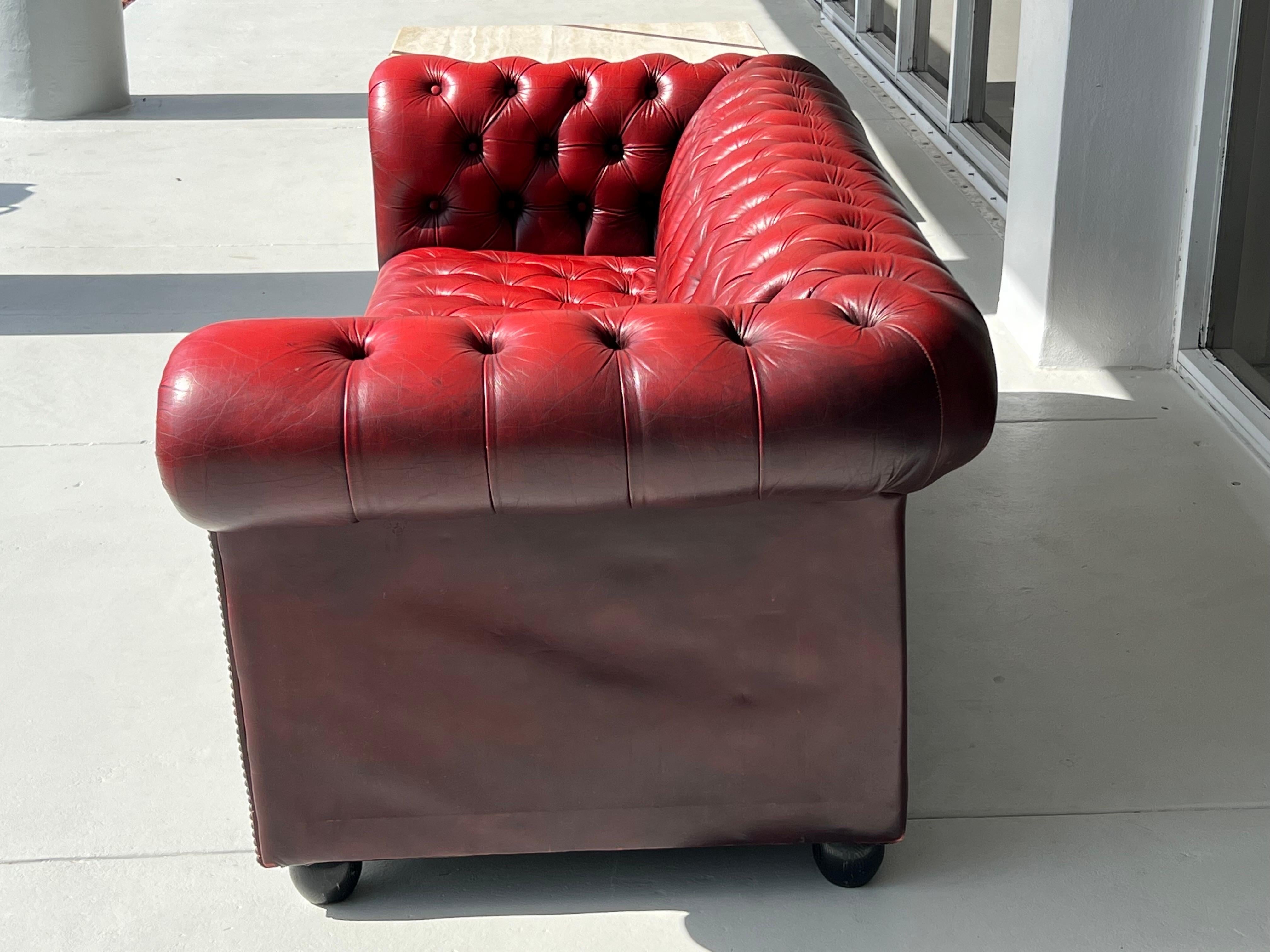 Red Chesterfield Leather Tufted Sofa 4