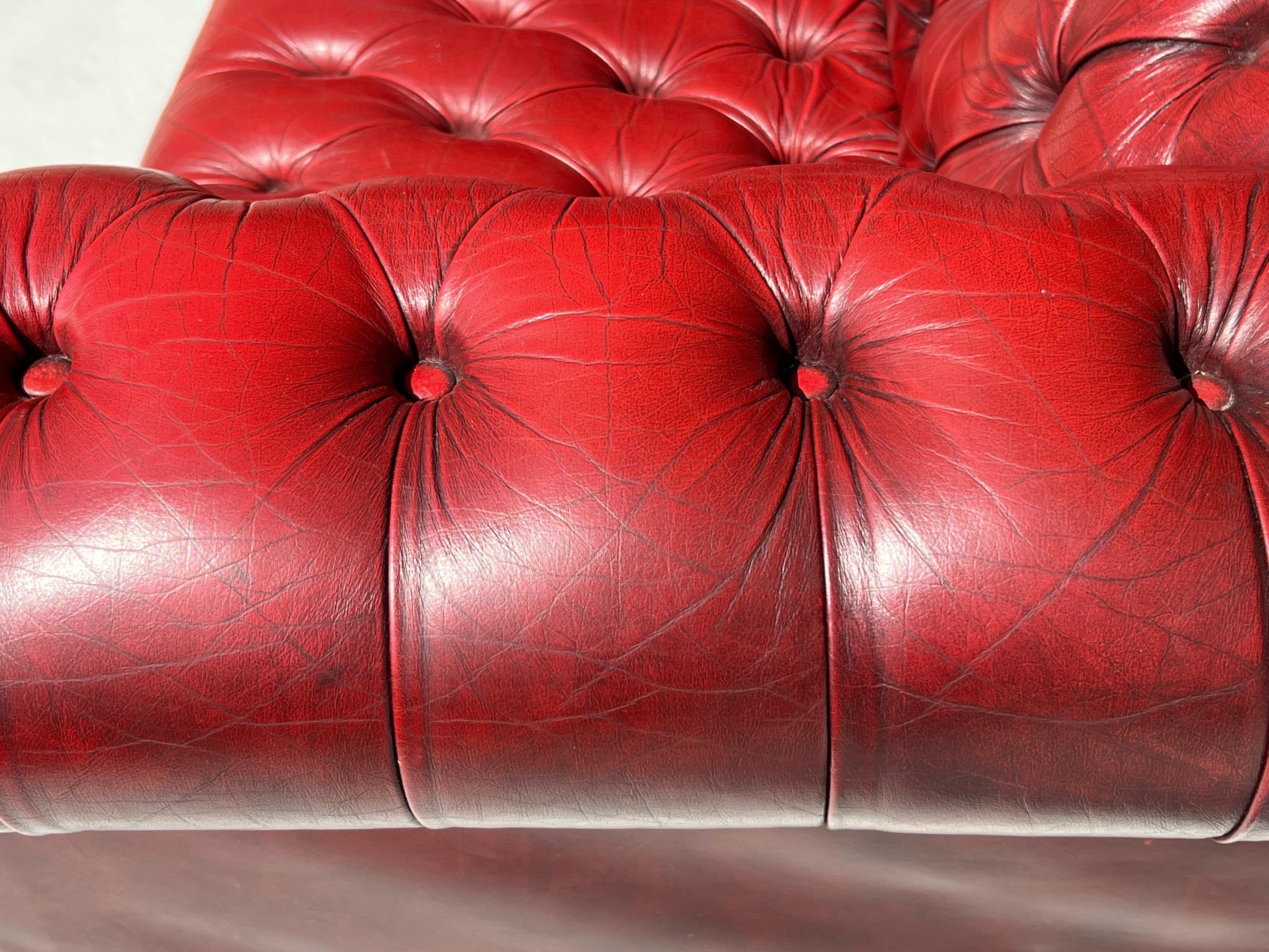 Late 20th Century Red Chesterfield Leather Tufted Sofa