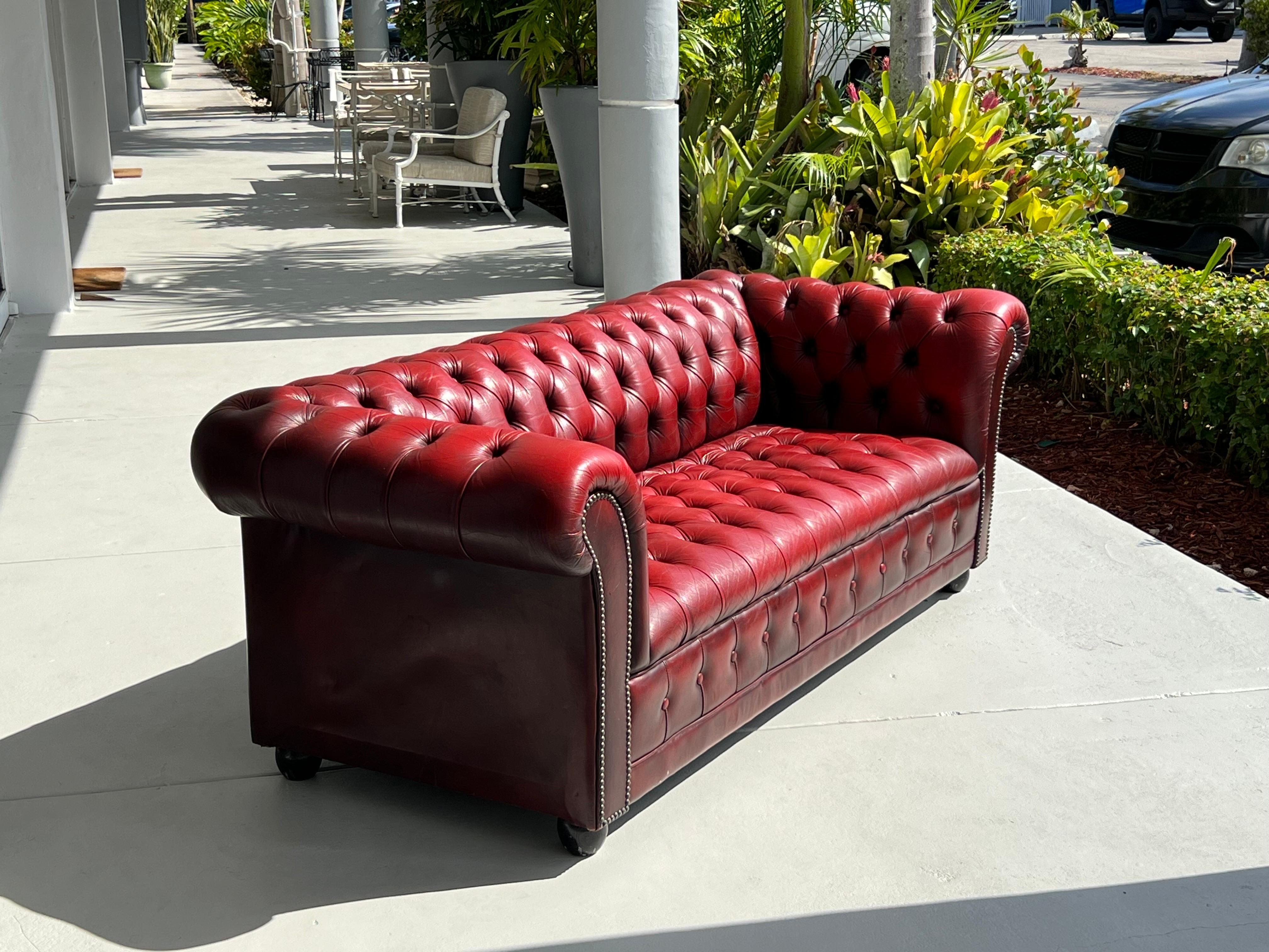 Red Chesterfield Leather Tufted Sofa 2