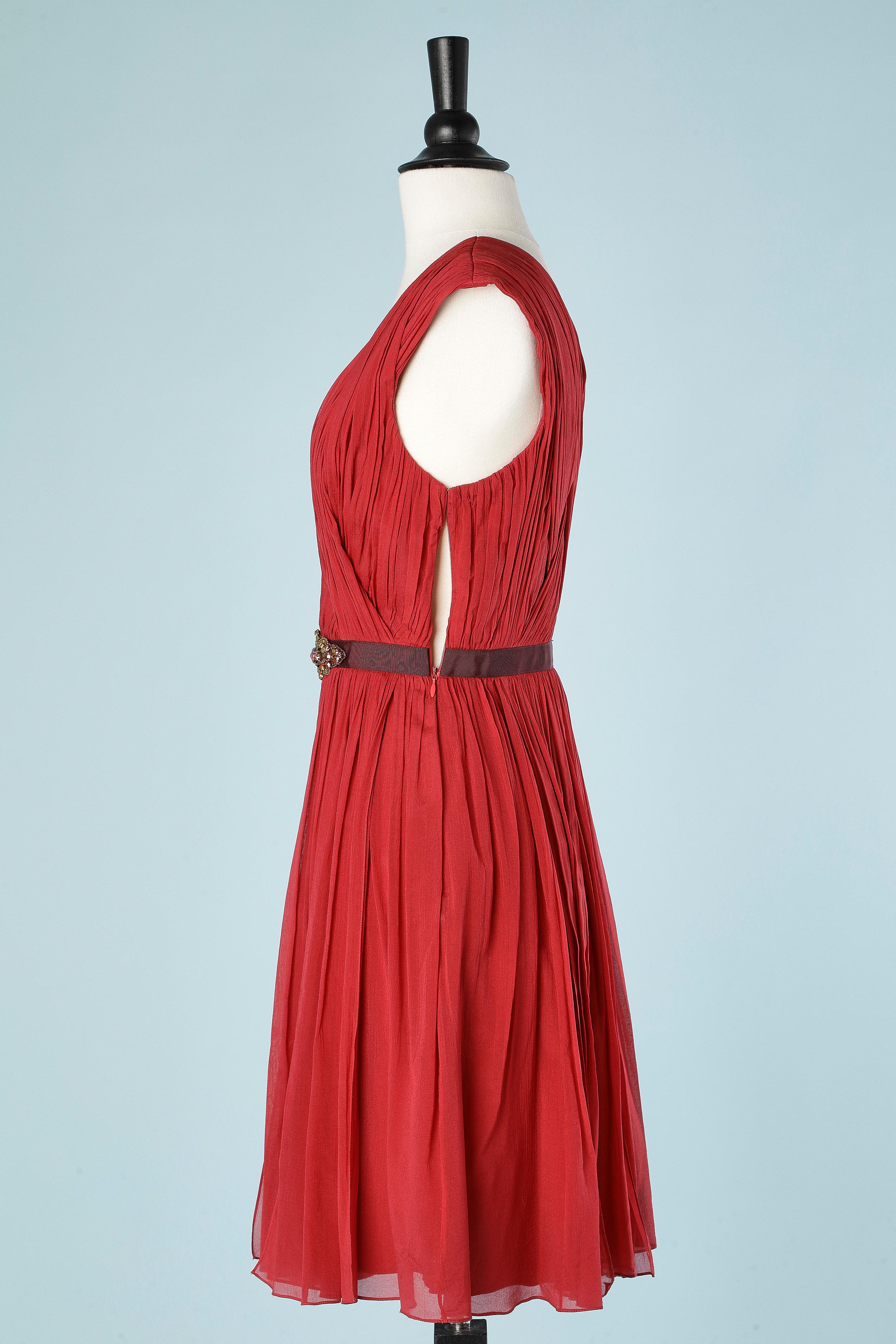 Red chiffon cocktail dress with beaded work Matthew Williamson  In Excellent Condition For Sale In Saint-Ouen-Sur-Seine, FR