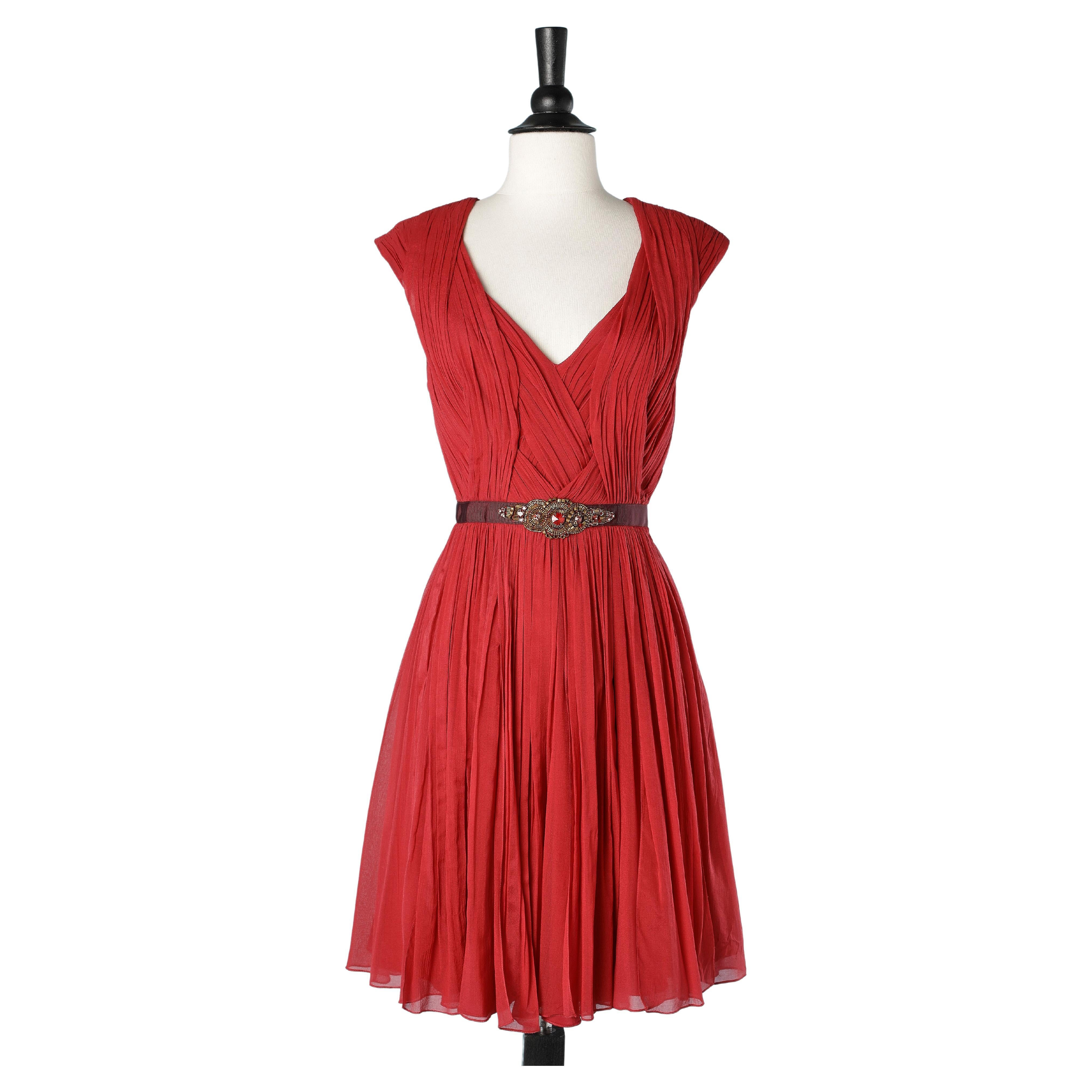 Red chiffon cocktail dress with beaded work Matthew Williamson  For Sale