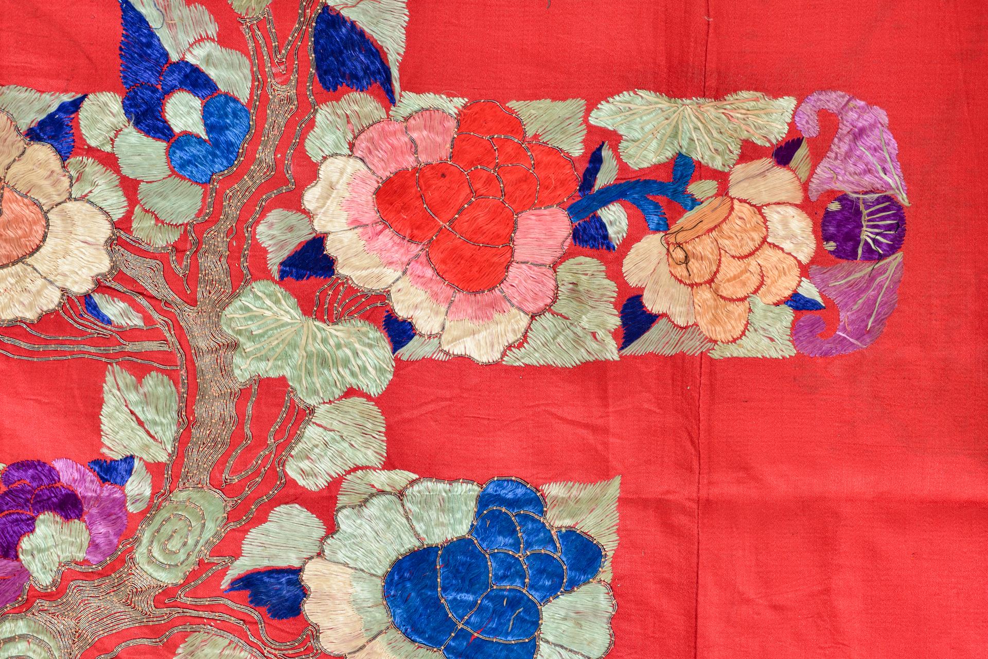 20th Century Red China Embroidered Panel For Sale