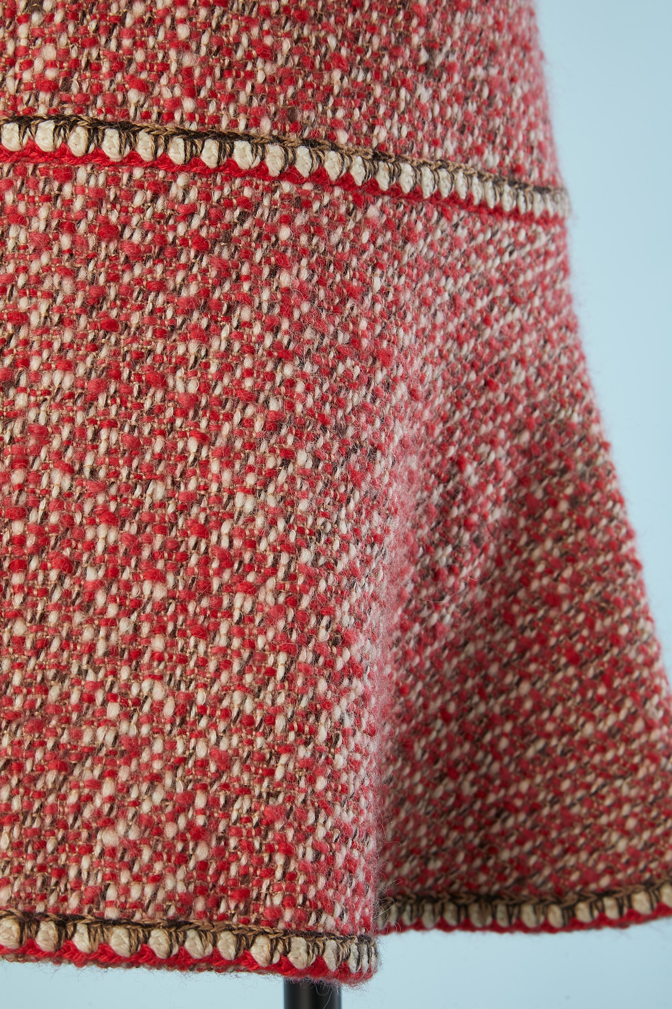 Vestido rojo de tweed chiné sin mangas Chanel Marrón en venta