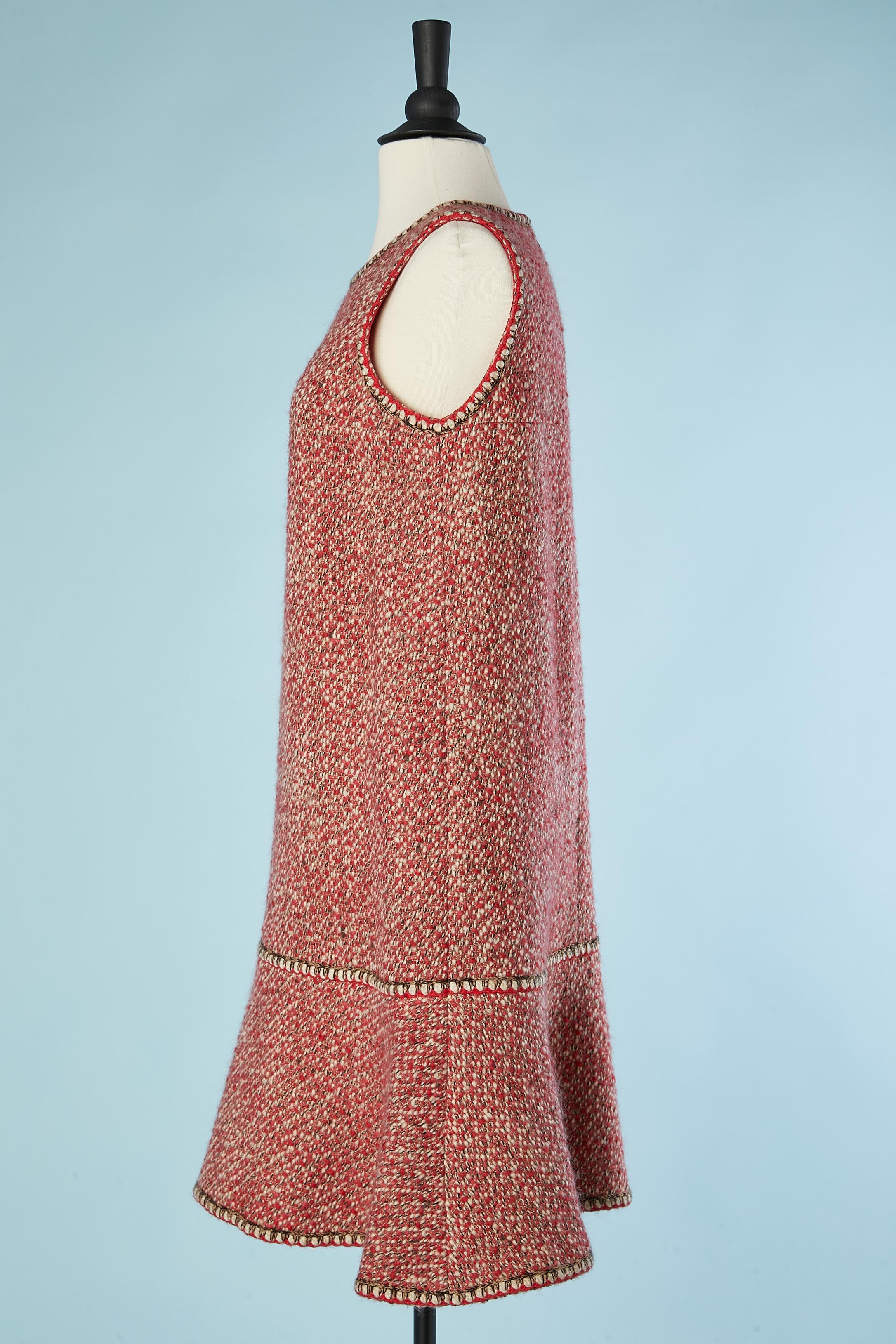 Vestido rojo de tweed chiné sin mangas Chanel en Excelente estado para la venta en Saint-Ouen-Sur-Seine, FR
