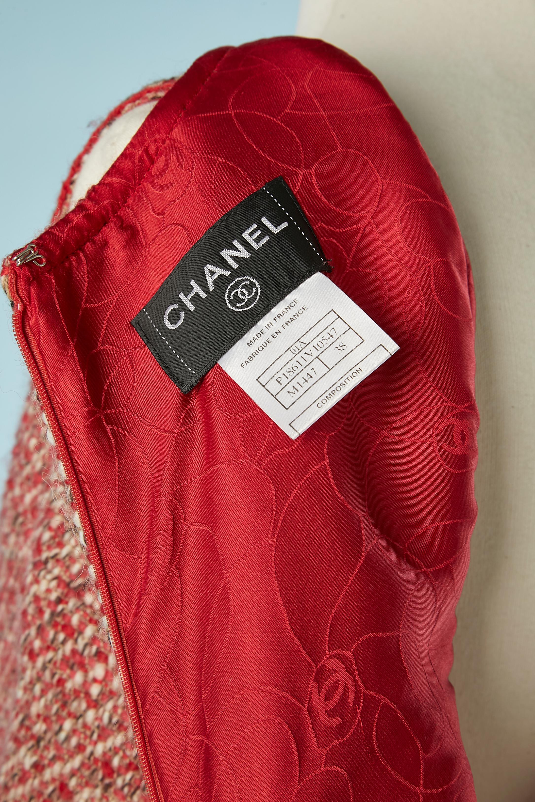 Vestido rojo de tweed chiné sin mangas Chanel en venta 1