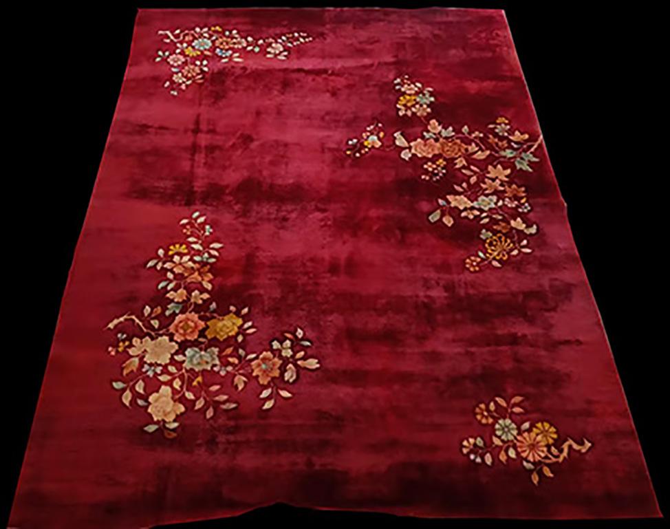 Hand-Knotted Red Chinese Art Deco For Sale