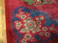 Rare Exciting Reddish Purple Color Large Floral Design Antique Chinese Deco Rug