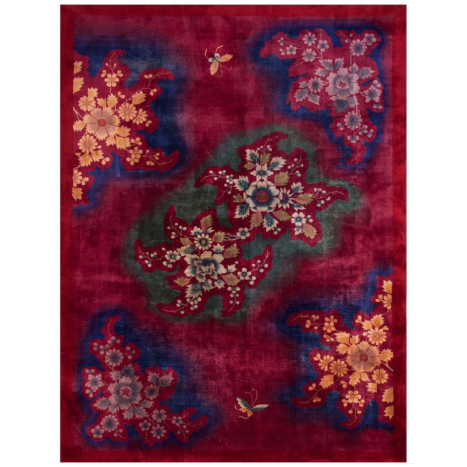 Red Chinese Art Deco Rug 10'0" x 13'6"  For Sale