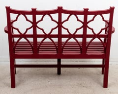 Red Chinese Chippendale Style Painted Bench