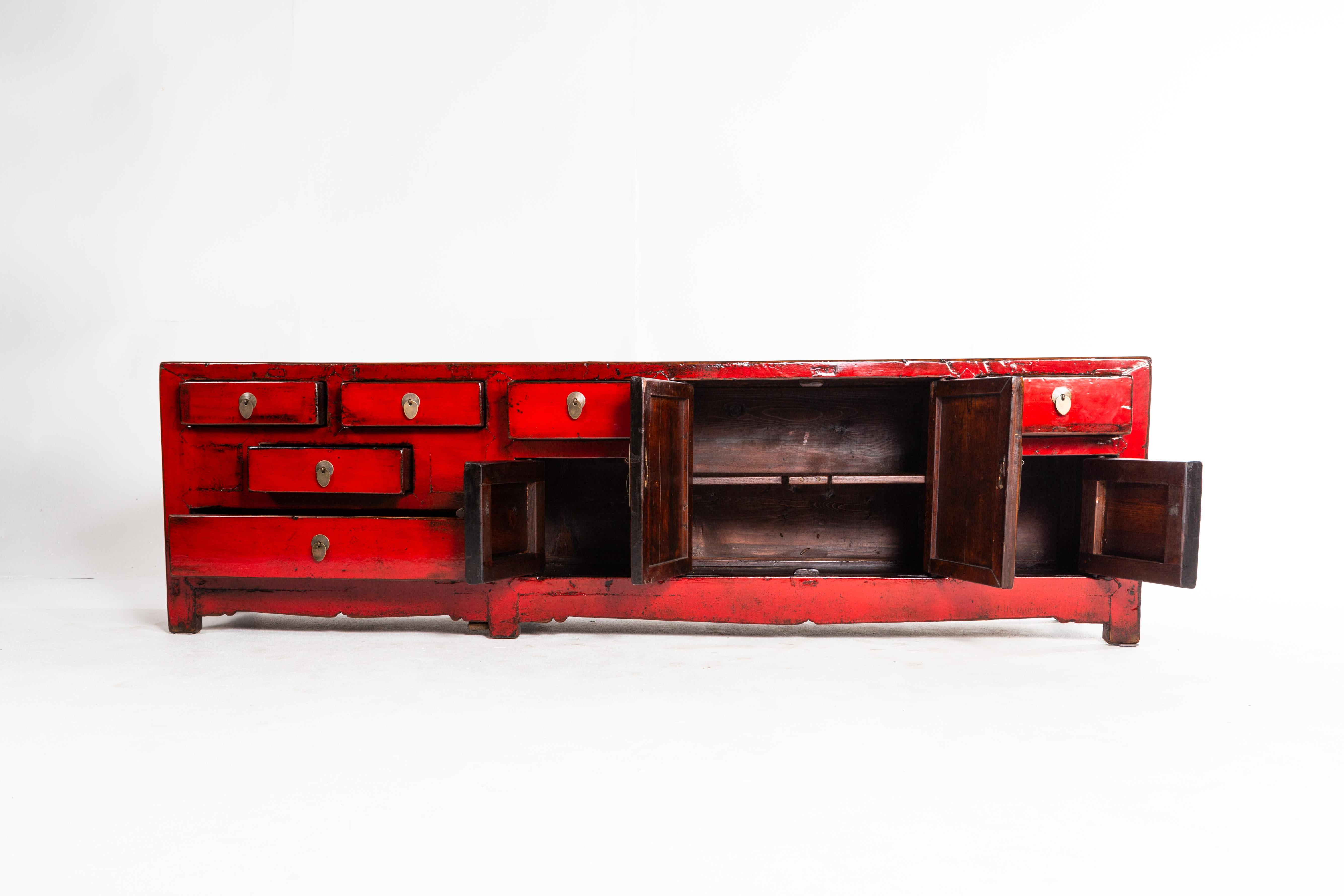 Red Chinese Kwang Chest with Four Doors and Six Drawers 1