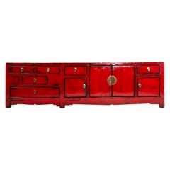 Antique Red Chinese Kwang Chest with Four Doors and Six Drawers