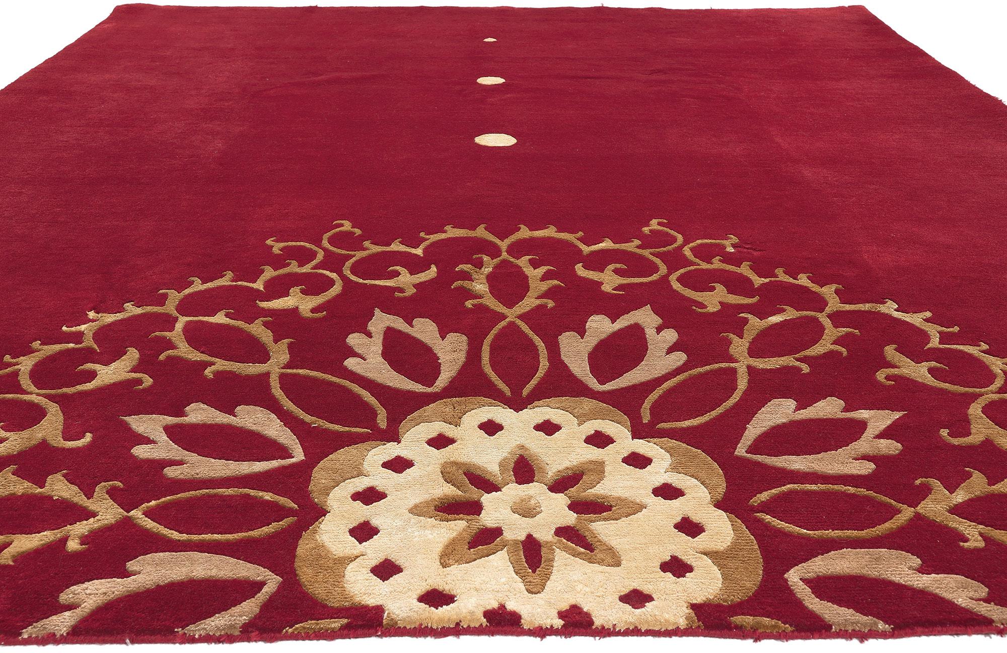 Chinese Export Red Chinese Manadala Rug, Feng Shui Meets Modern Asian Flair For Sale