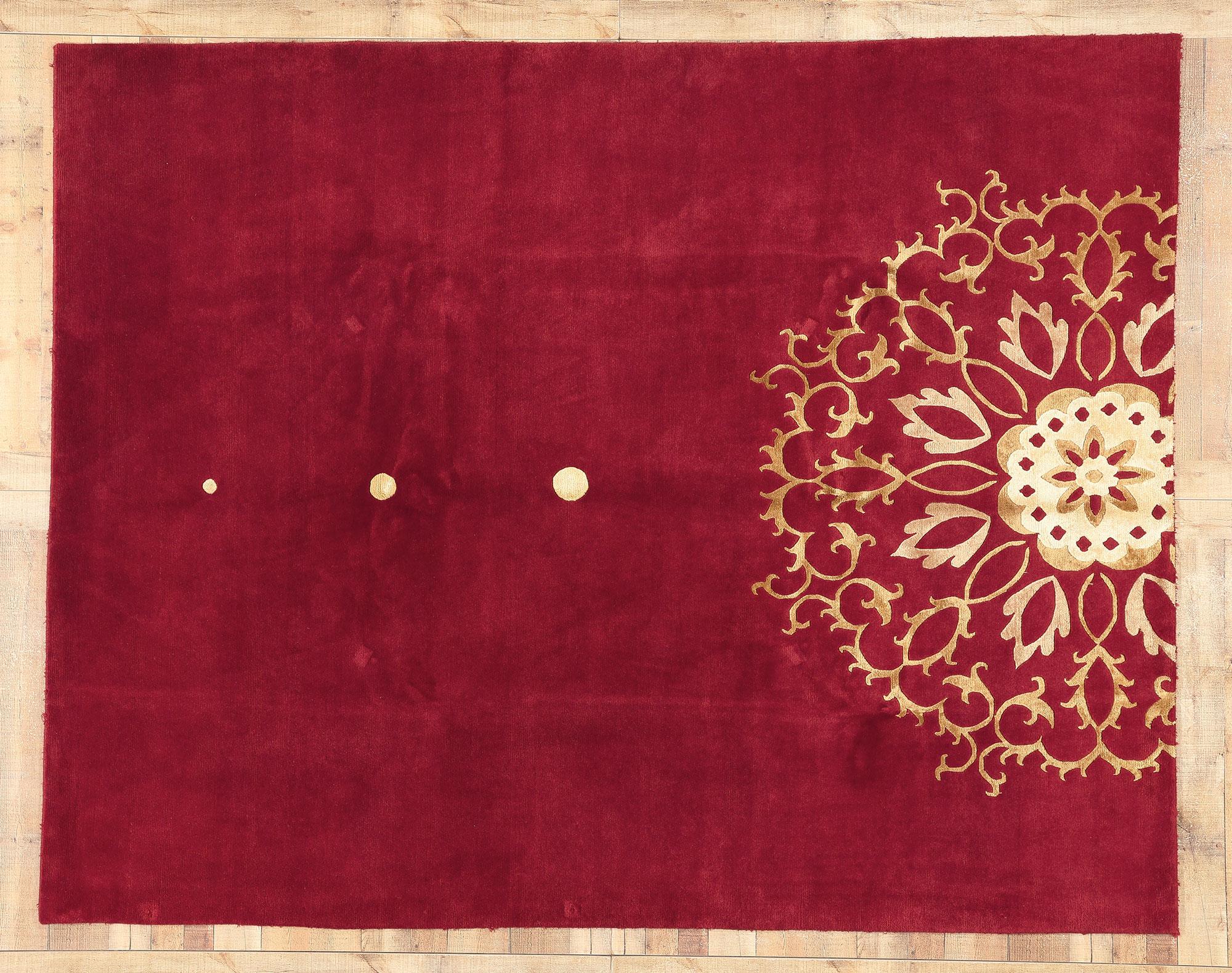 Red Chinese Manadala Rug, Feng Shui Meets Modern Asian Flair For Sale 2