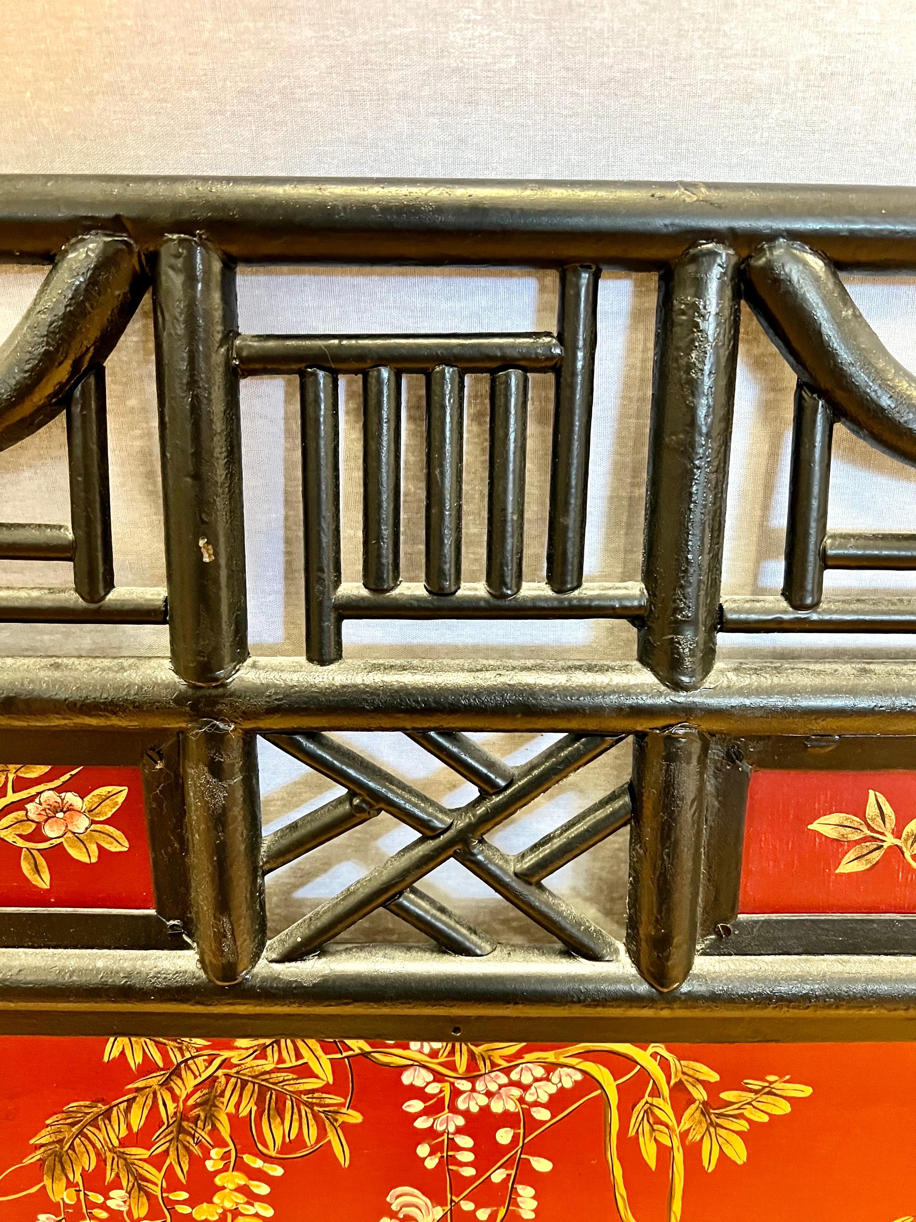 Red Chinoiserie Bamboo Handpainted Fireplace Screen 4