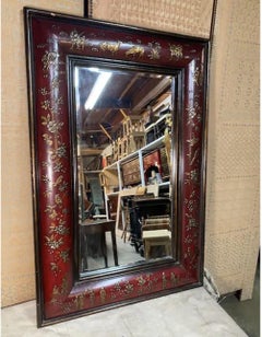 Red Chinoiserie Convex Mirror