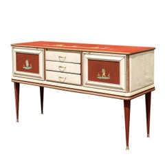 Red Chinoiserie Credenza by Umberto Mascagni, Signed, Retailed by Harrods, 1950