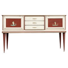 Red Chinoiserie Credenza by Umberto Mascagni, Signed, Retailed by Harrods, 1950