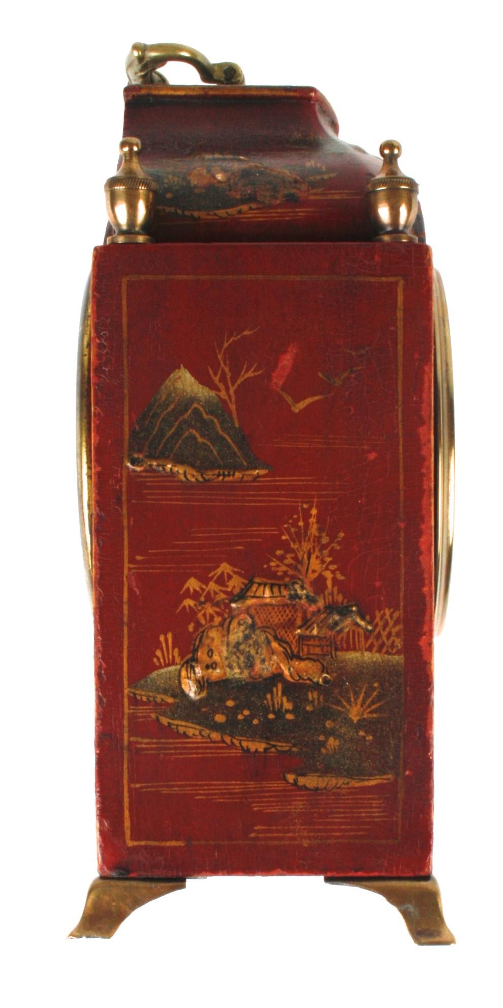 George III Red Chinoiserie Decorated Clock, Mid-20th Century For Sale
