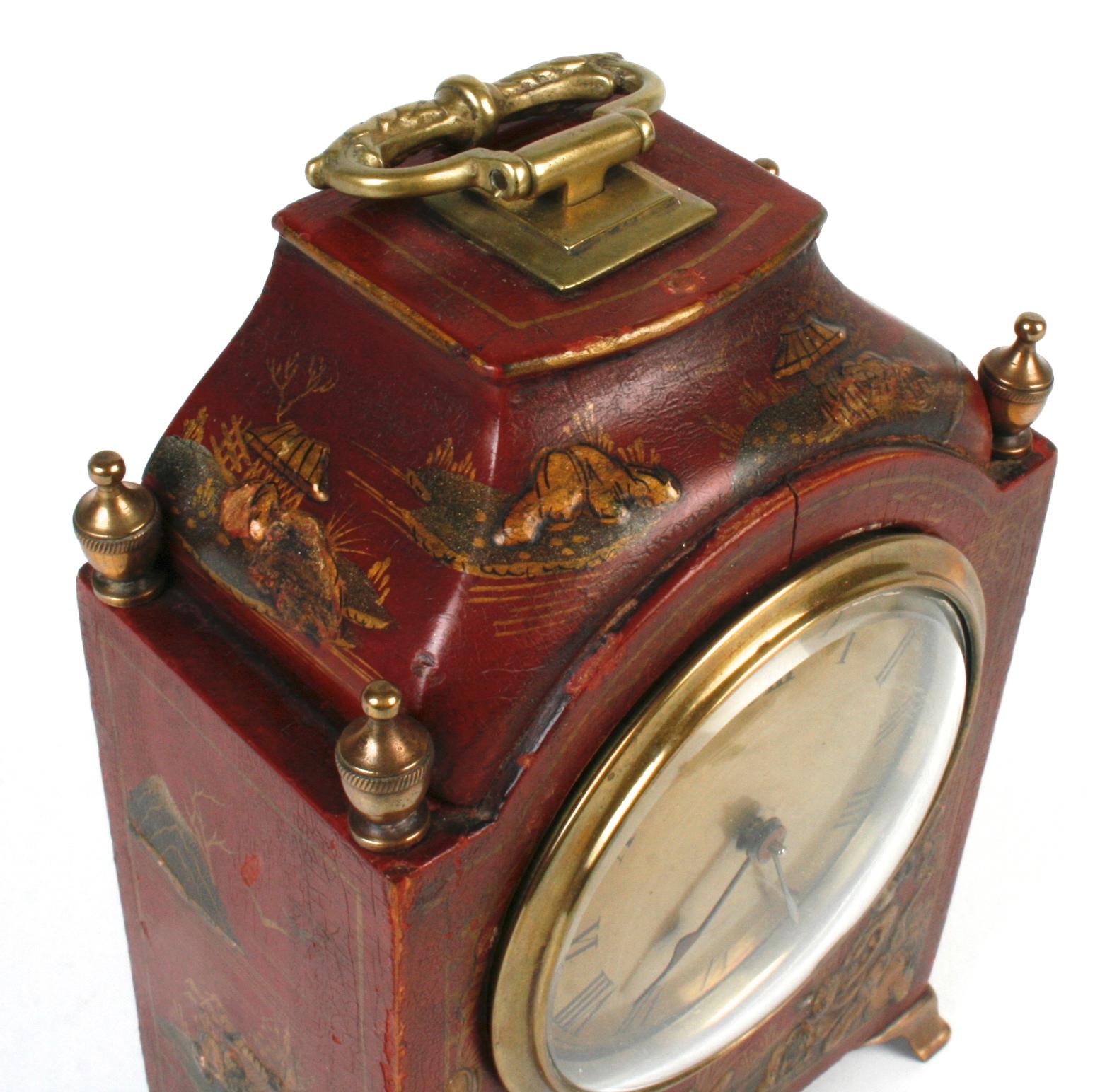 French Red Chinoiserie Decorated Clock, Mid-20th Century
