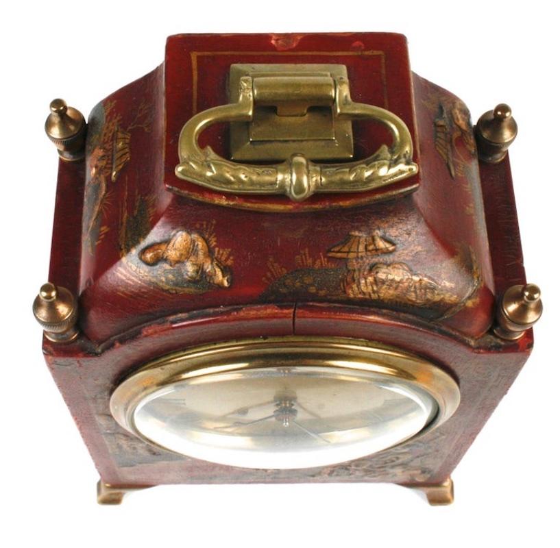 Painted Red Chinoiserie Decorated Clock, Mid-20th Century For Sale