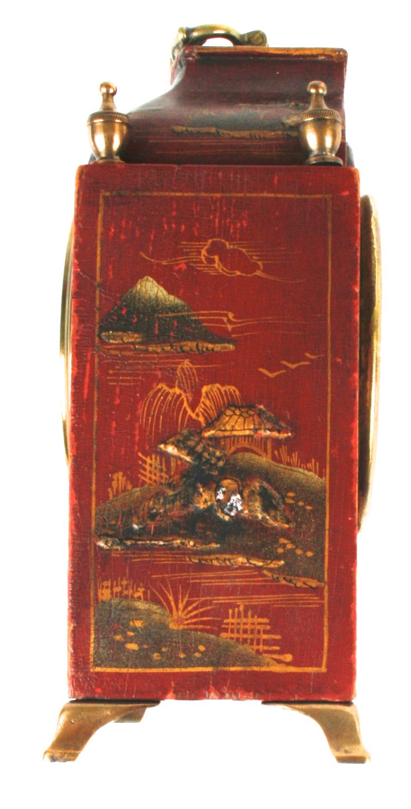 Wood Red Chinoiserie Decorated Clock, Mid-20th Century