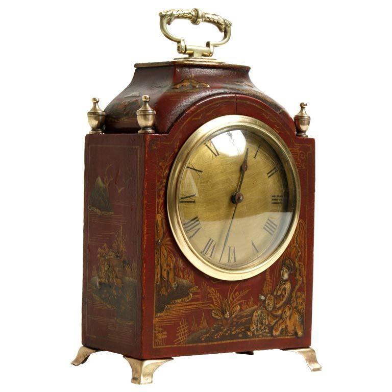 Red Chinoiserie Decorated Clock, Mid-20th Century