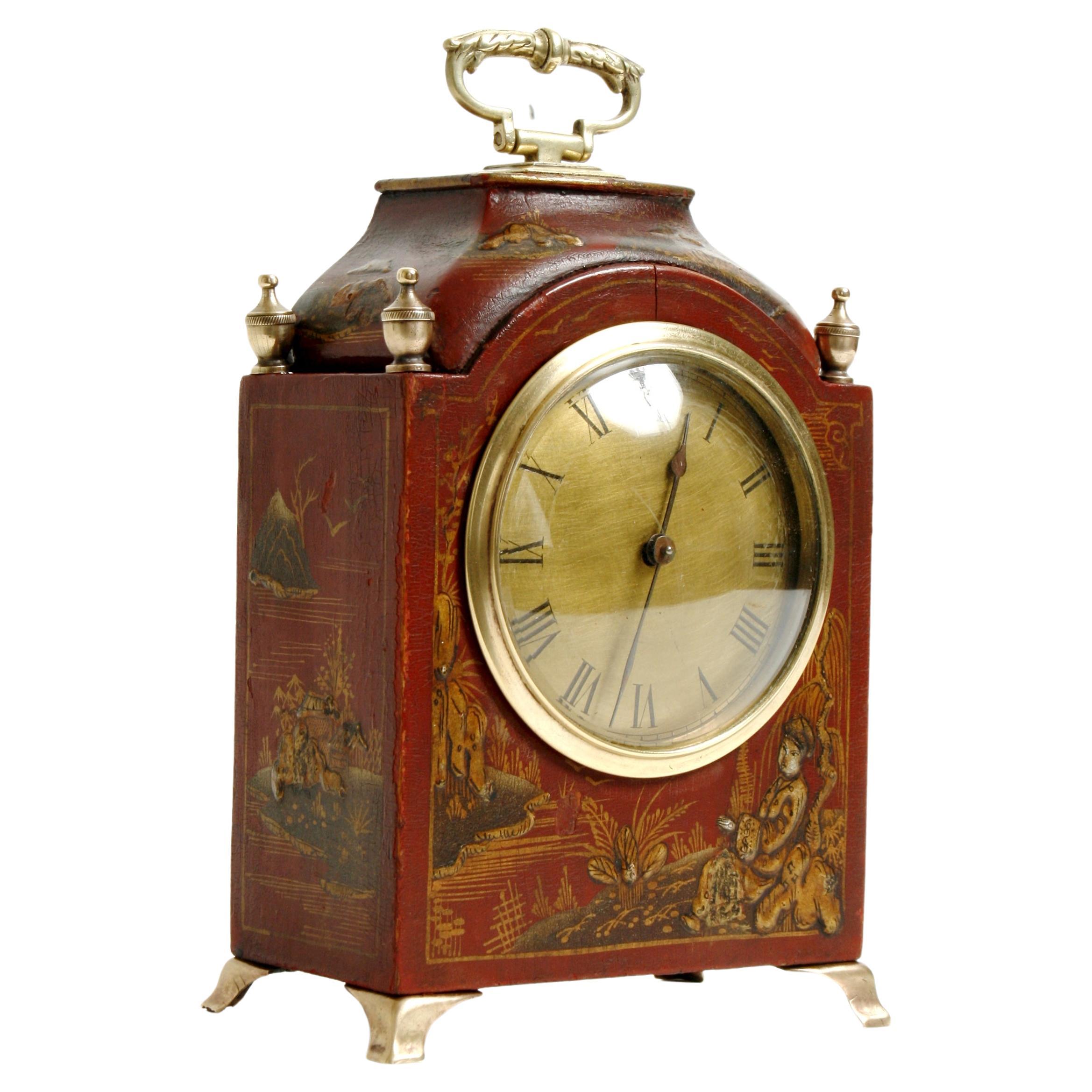 Red Chinoiserie Decorated Clock, Mid-20th Century