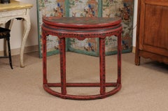 Red Chinoiserie Demilune Console Table, 19th Century, China