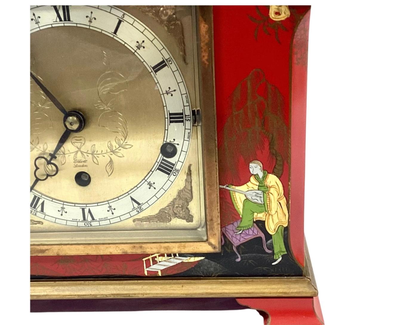 Red Chinoiserie Mantel Clock In Good Condition In Bradenton, FL