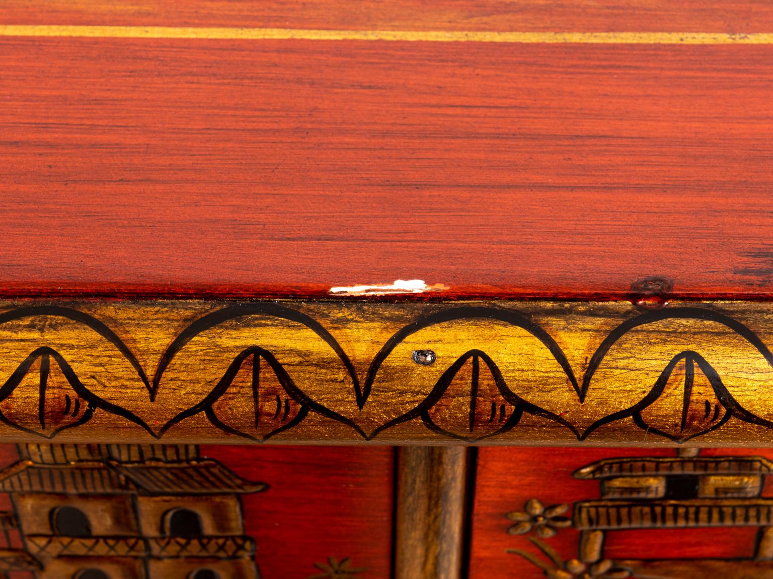 red painted chest of drawers