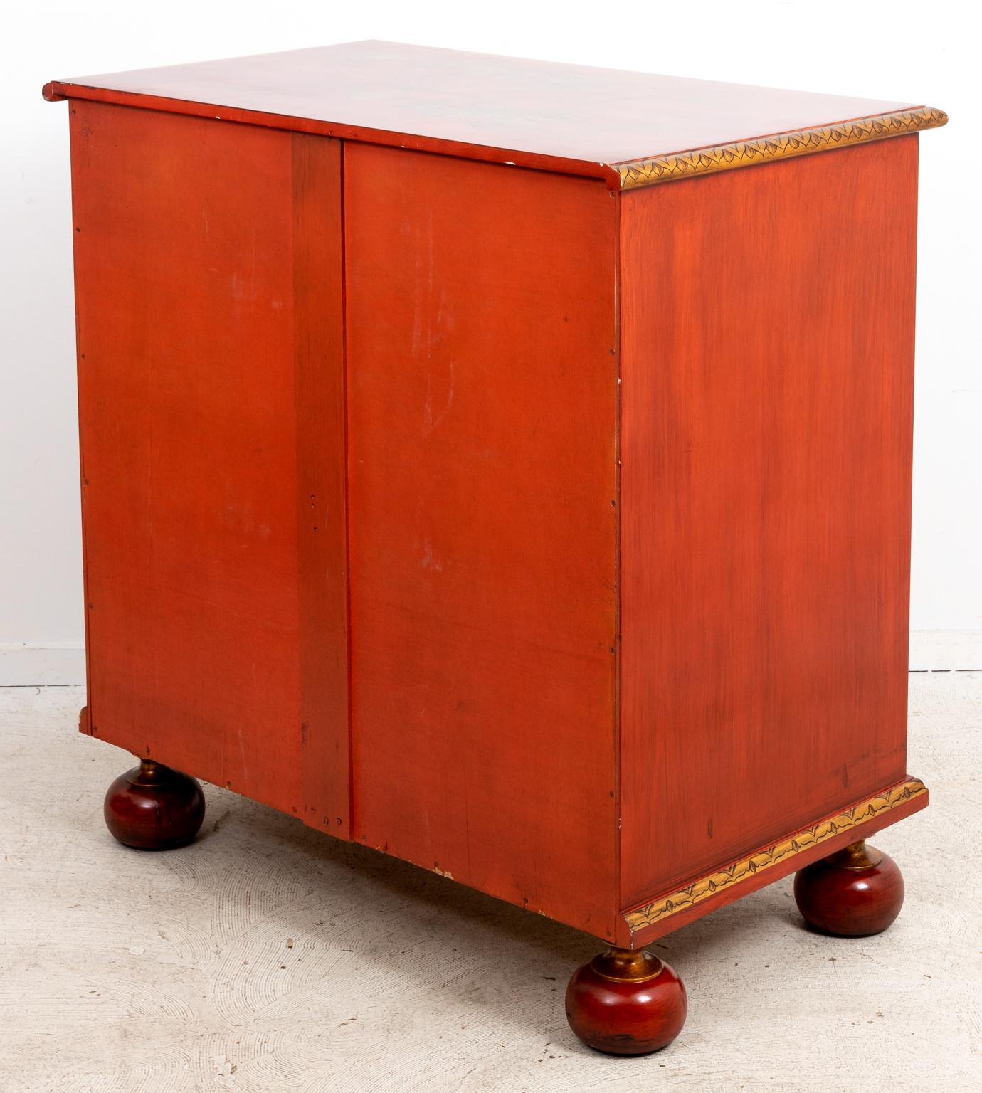 Red Chinoiserie Painted Chest of Drawers For Sale 1