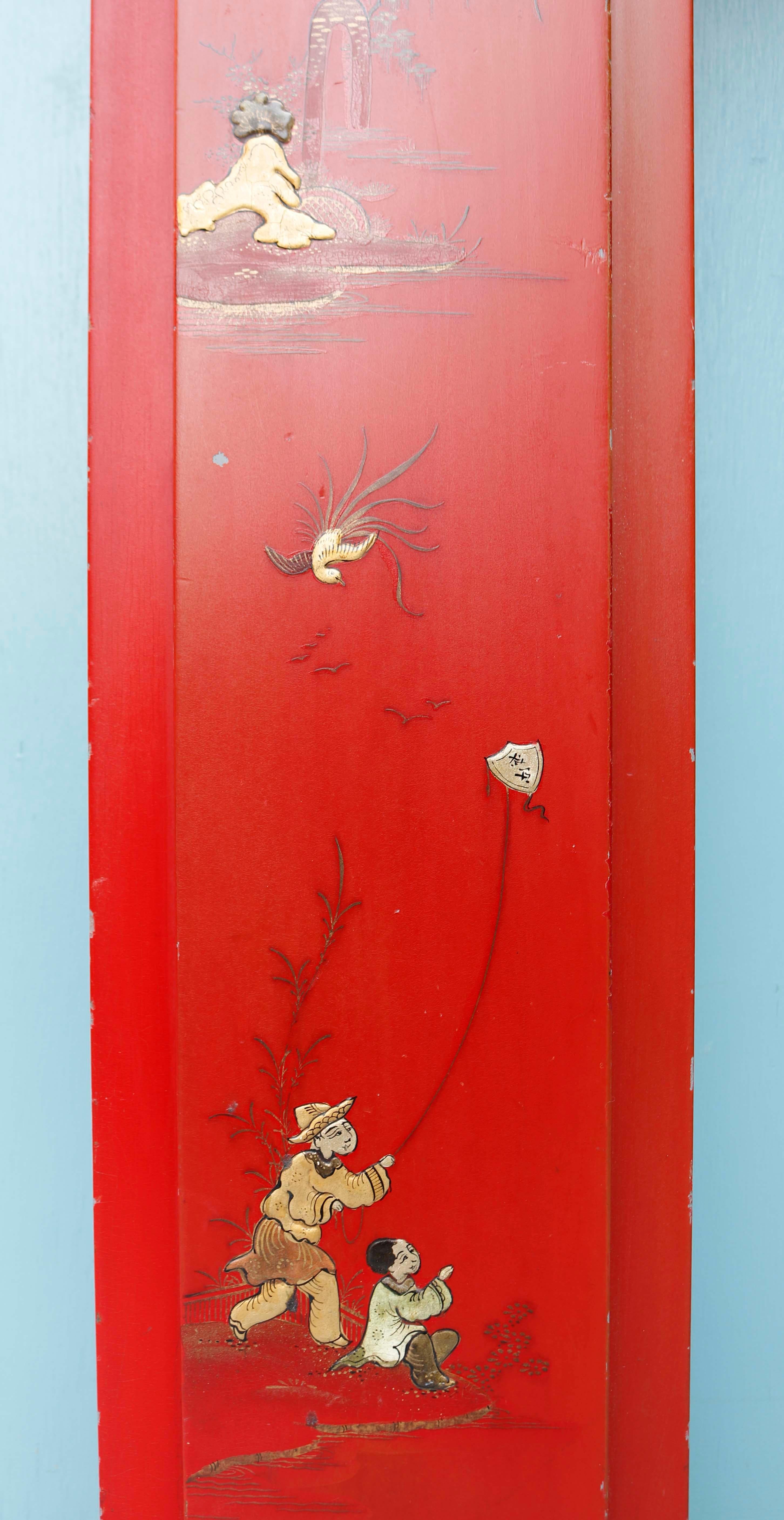 Red Chinoiserie Painted Fireplace Surround In Good Condition For Sale In Wormelow, Herefordshire
