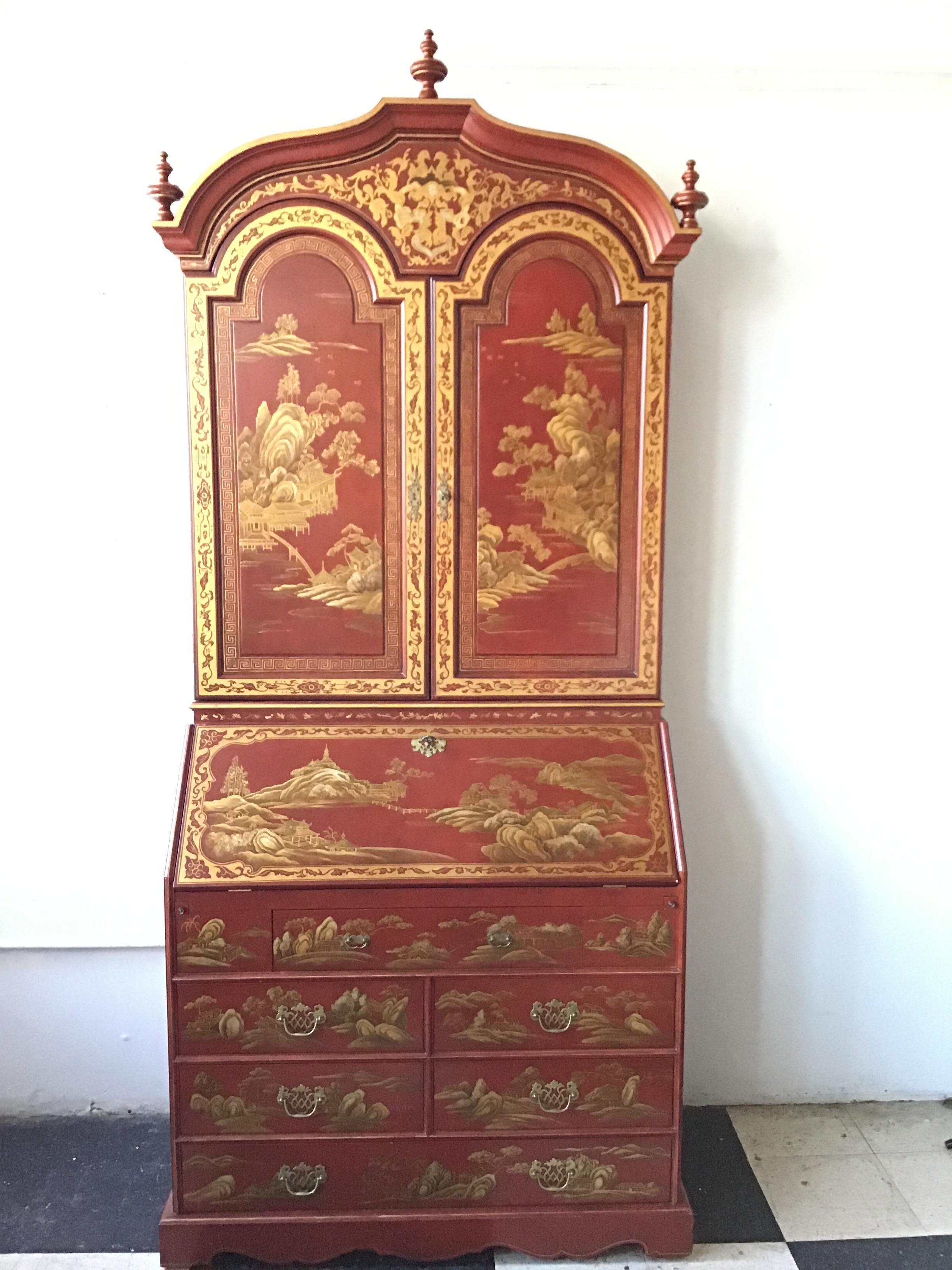 Red Chinoiserie Secretary In Good Condition In Tarrytown, NY