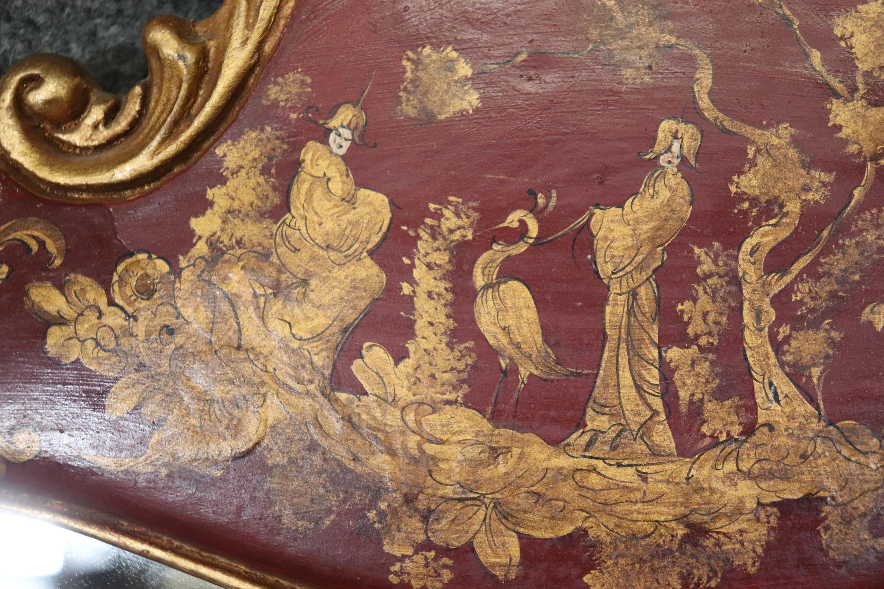 20th Century Red Chinoiserie Style Lacquered and Gilt Carved Wall Hanging Mirror For Sale