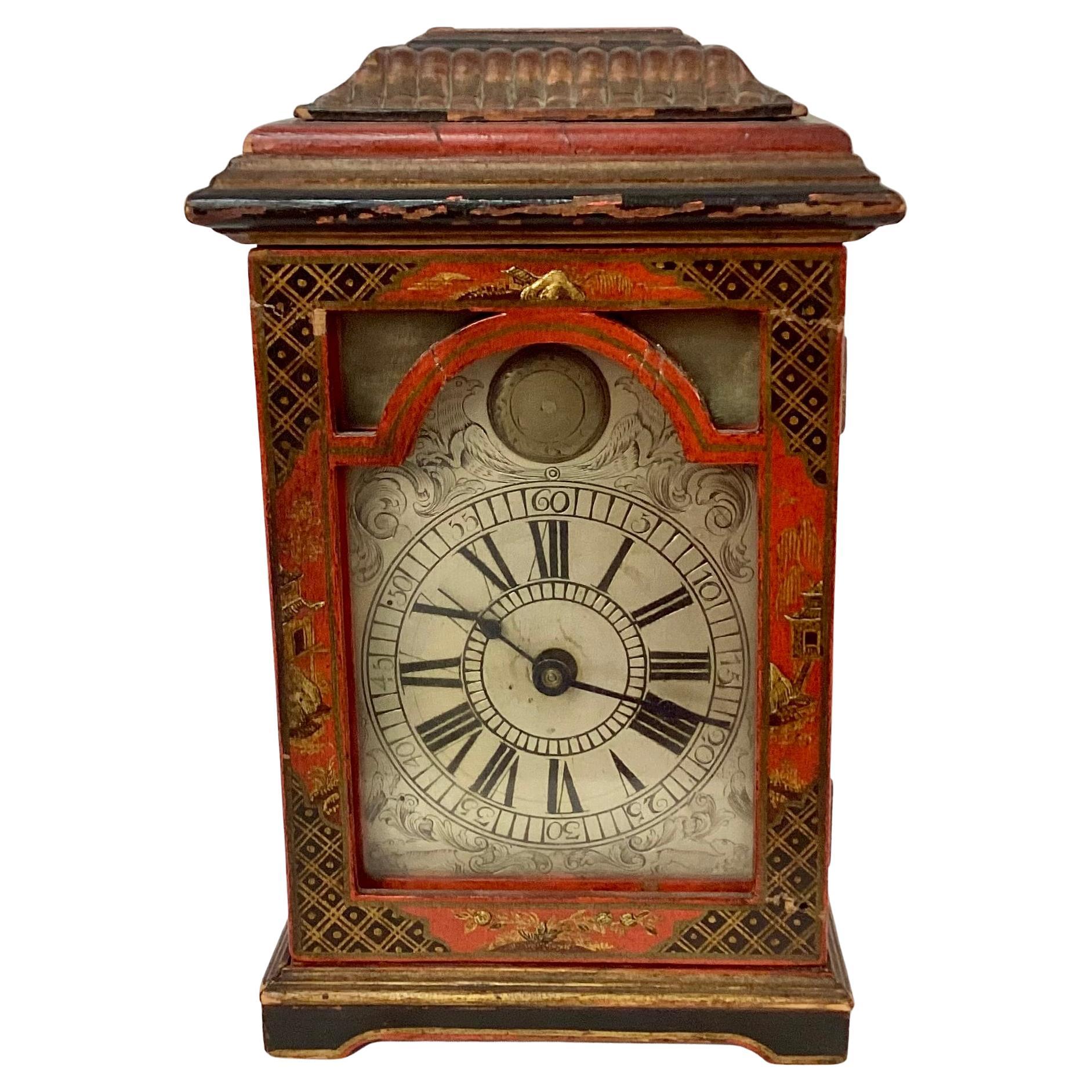Hand-Painted Red Chinoiserie Table Clock, French For Sale