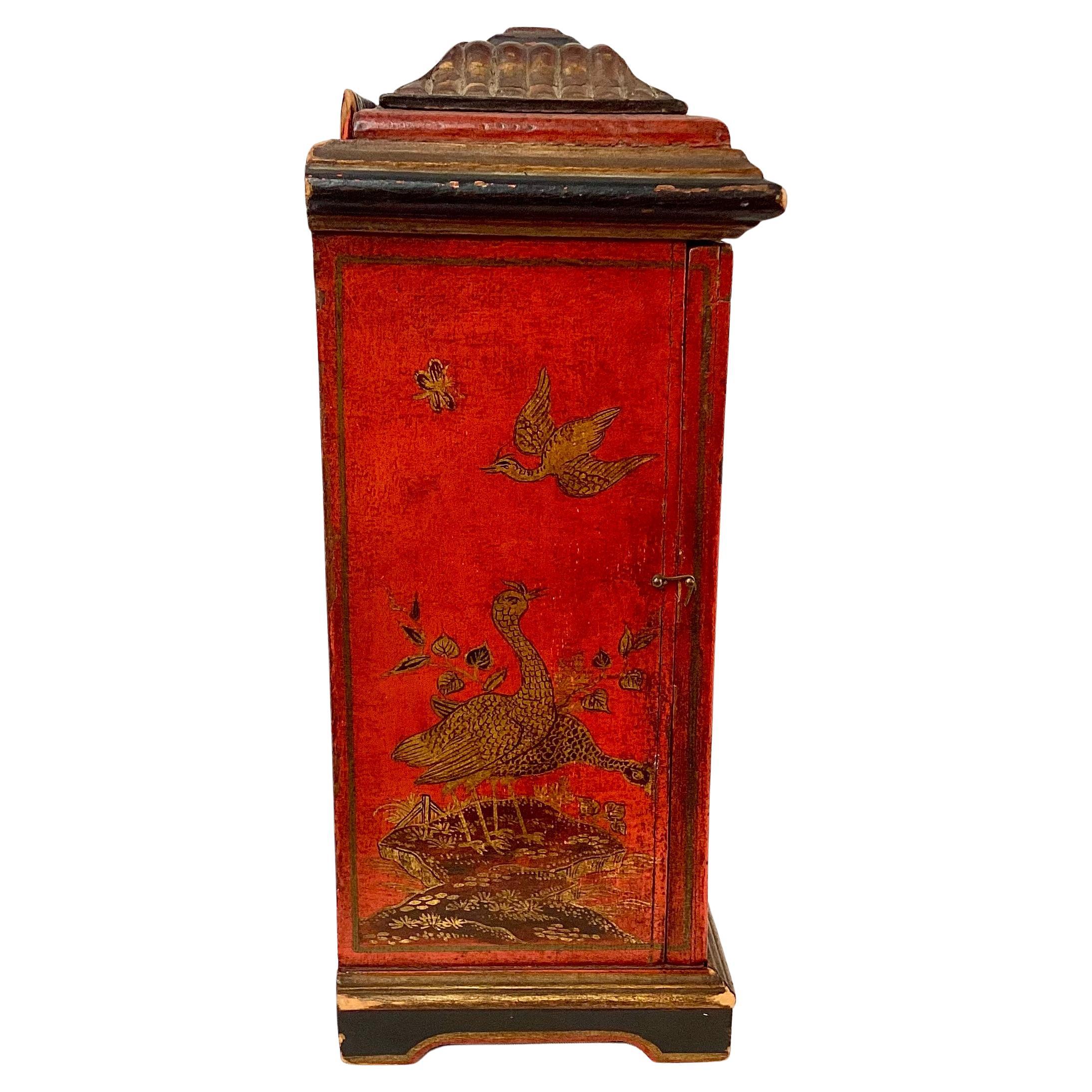 19th Century Red Chinoiserie Table Clock, French For Sale