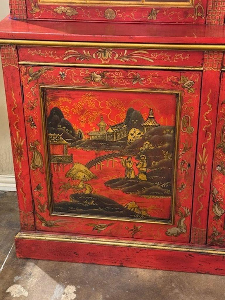 Red Chinoiserie Display Cabinet In Good Condition For Sale In Dallas, TX