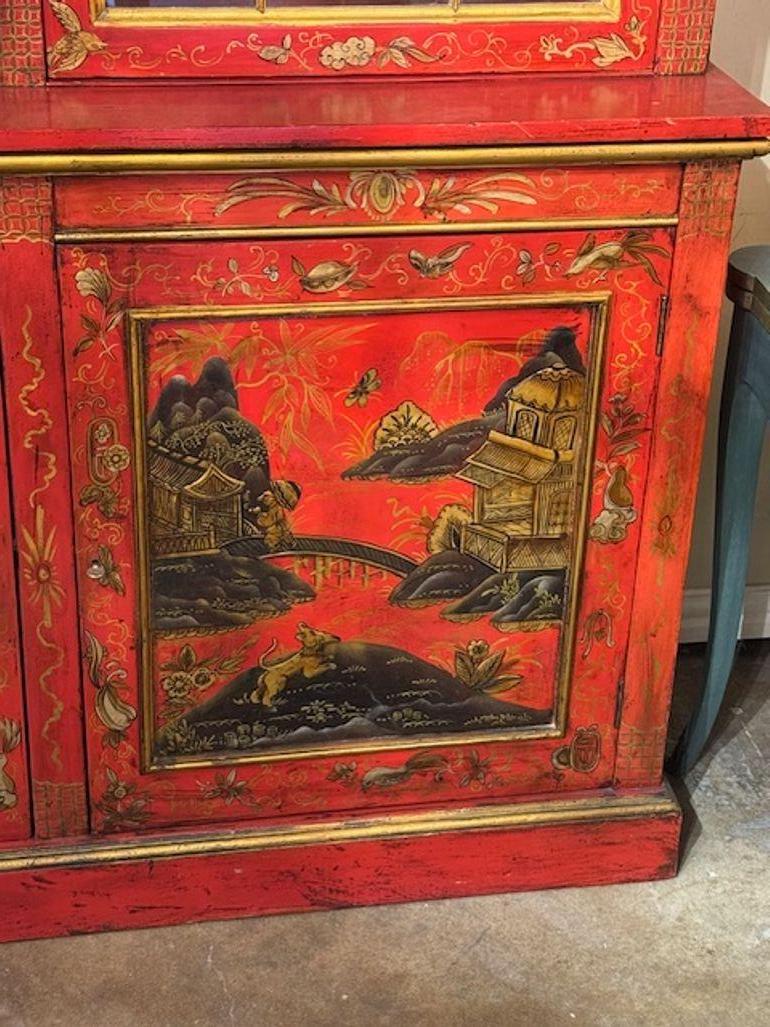 20th Century Red Chinoiserie Display Cabinet For Sale