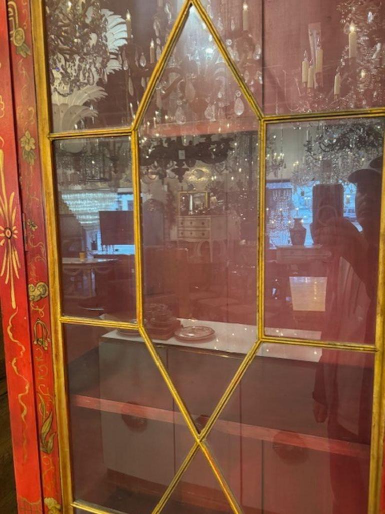 Wood Red Chinoiserie Display Cabinet For Sale